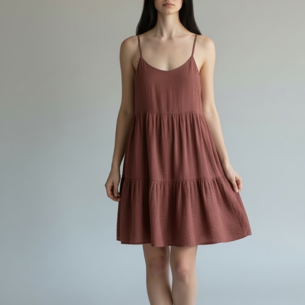 Carly Jean Los Angeles CJLA | Dusty Rose Crepe Kat Tiered Flowy Dress Medium